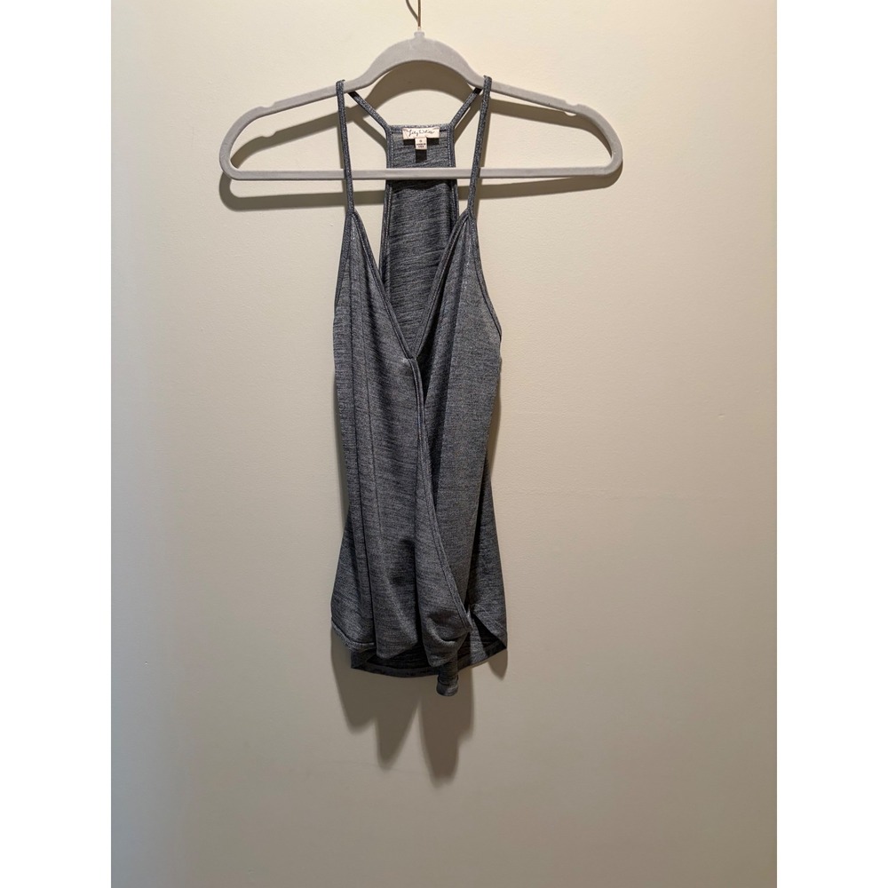 Lily White Gray Space Dye Surplice Wrap Racerback Tank Top Small Heather Gray